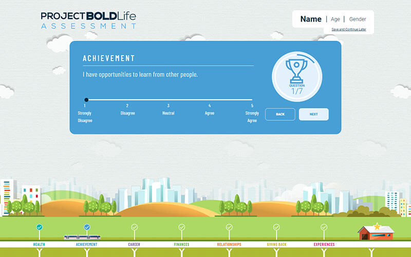 Bold Life Score assessment displayed across desktop, tablet, and mobile screens